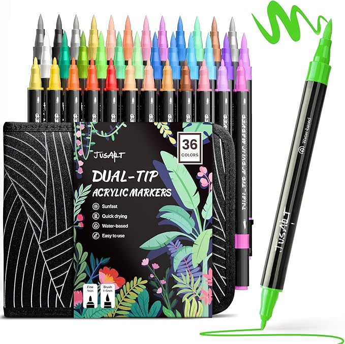 JusArt 36 Colors Acrylic Paint Markers Set With