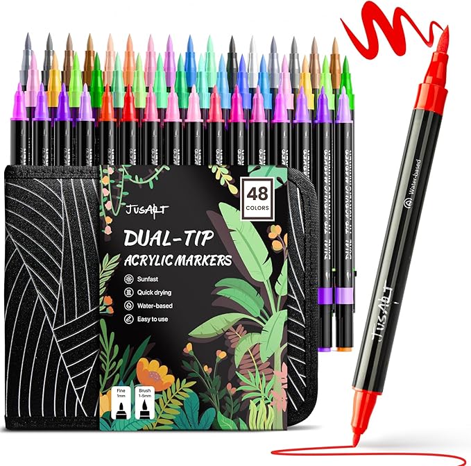 JusArt 48 Colors Acrylic Paint Markers Set with