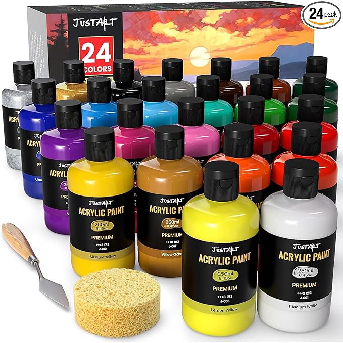 JusArt 24 Colors Acrylic Paint Set, Including Gold