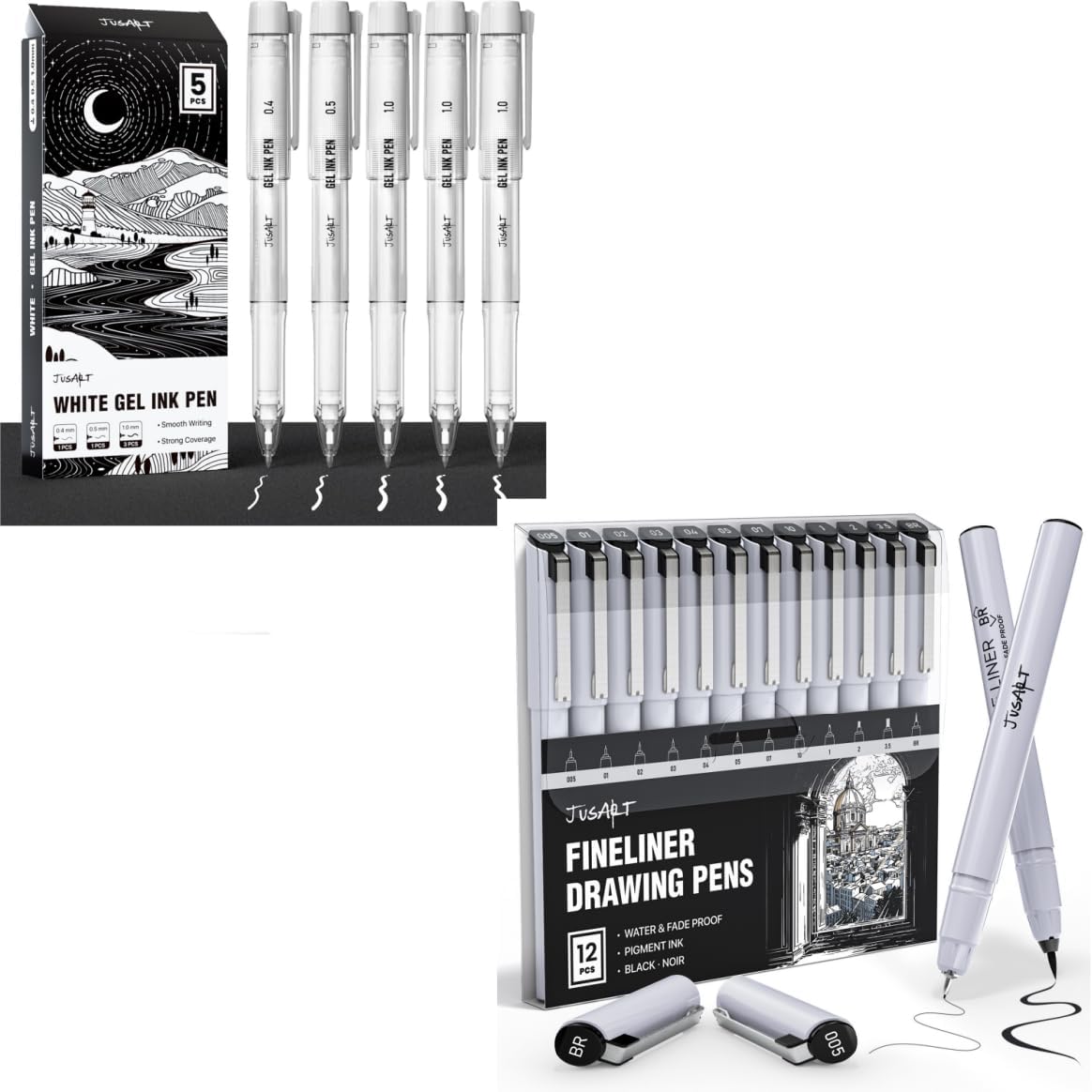 JusArt White Gel Pens 5 Pcs Fineliner Pens 12PCS