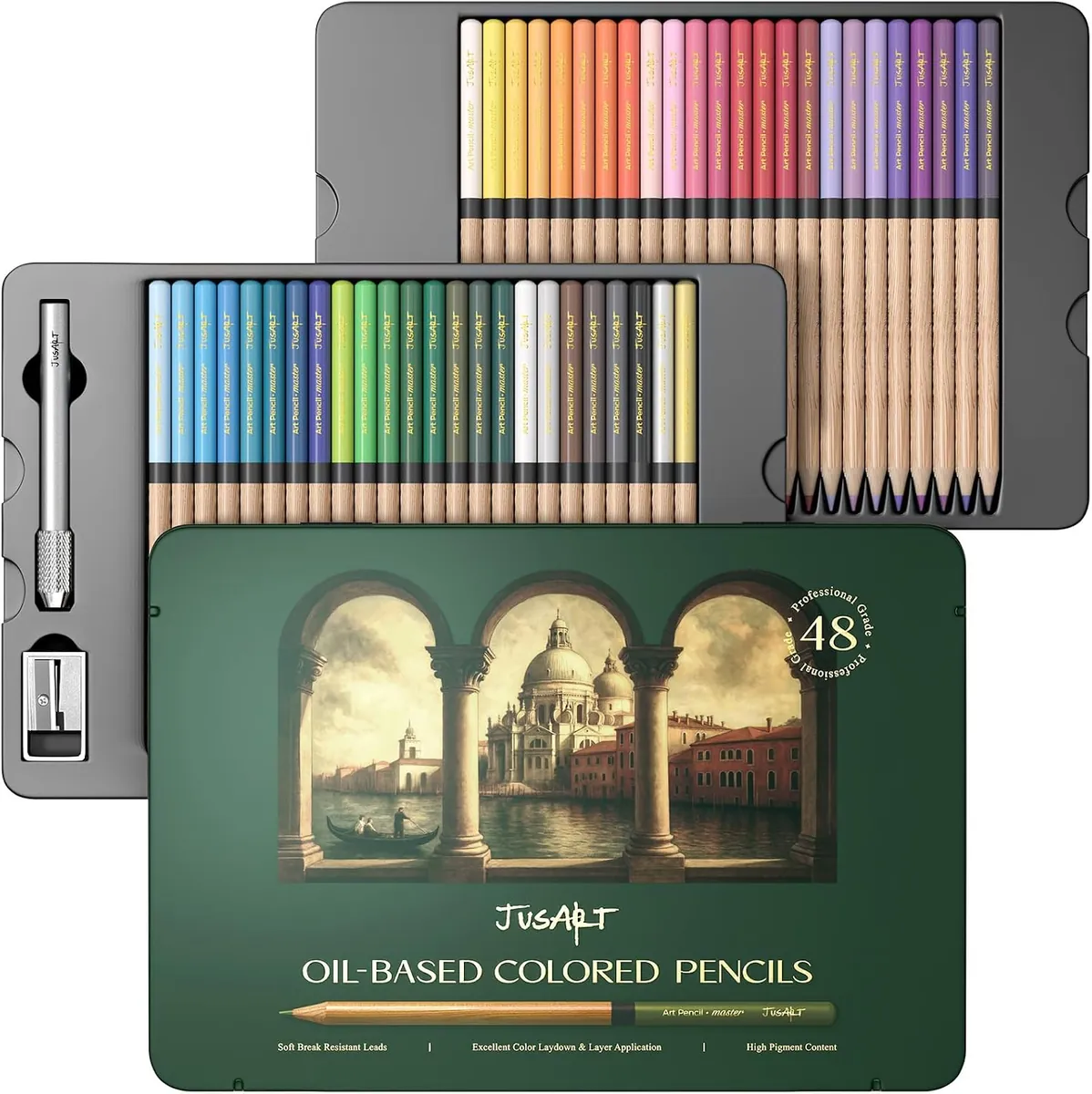 JusArt 48 Oil-Based Colored Pencils – Soft Core