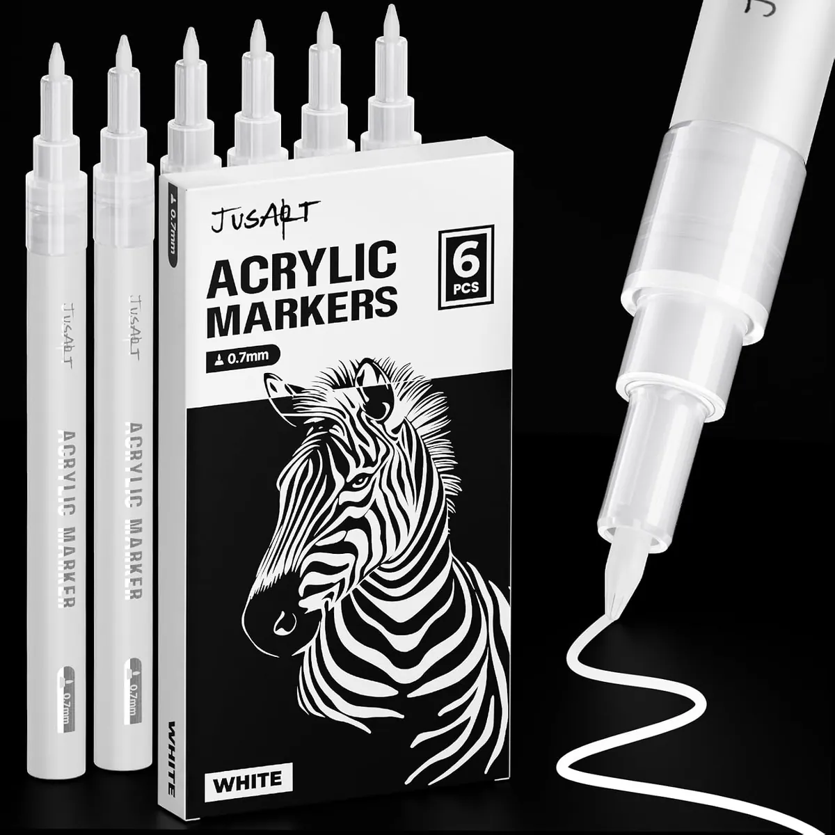 JusArt 0.7mm Fine Point White Permanent Markers