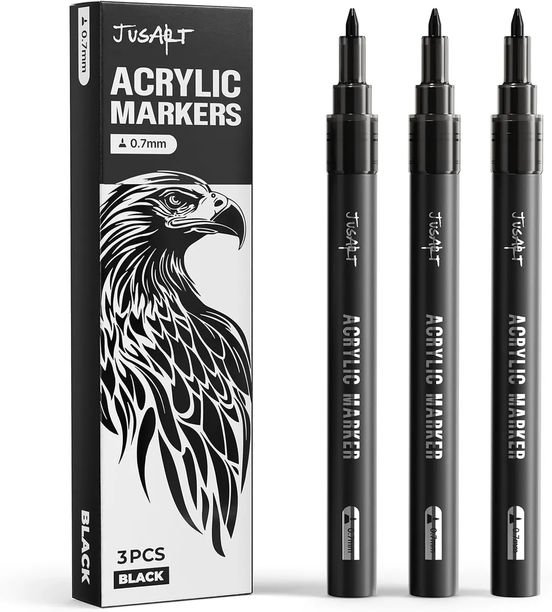 JusArt 0.7mm Fine Point Black Acrylic Paint Marker