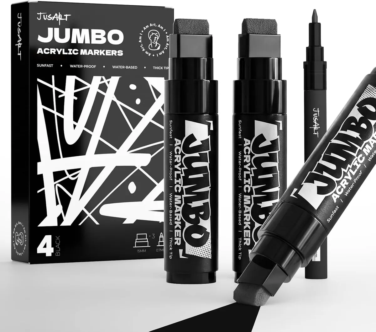 JusArt 4 Pcs Black Jumbo Poster Marker Set