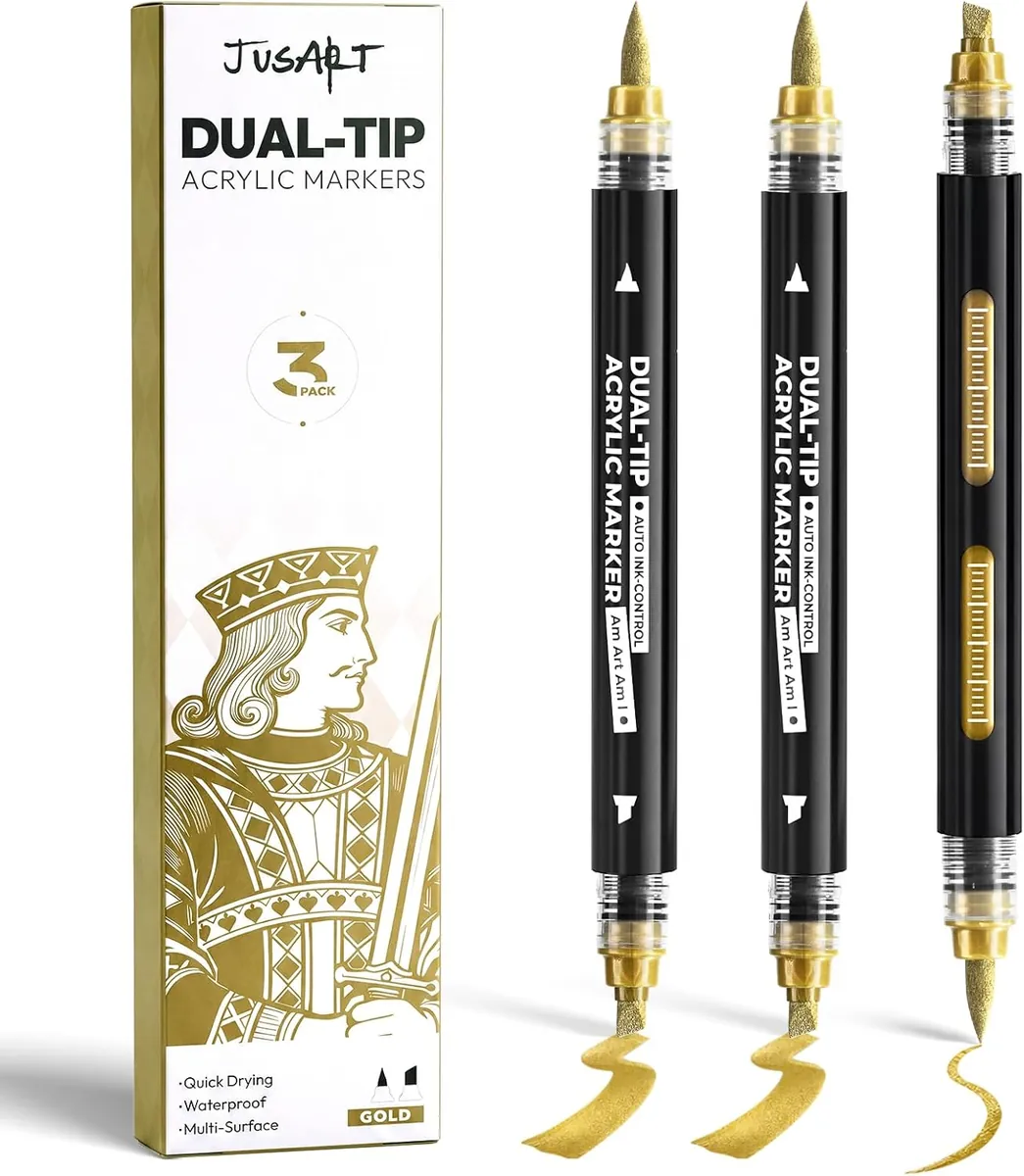 JusArt 3 Gold Dual-Tip Acrylic Paint Markers