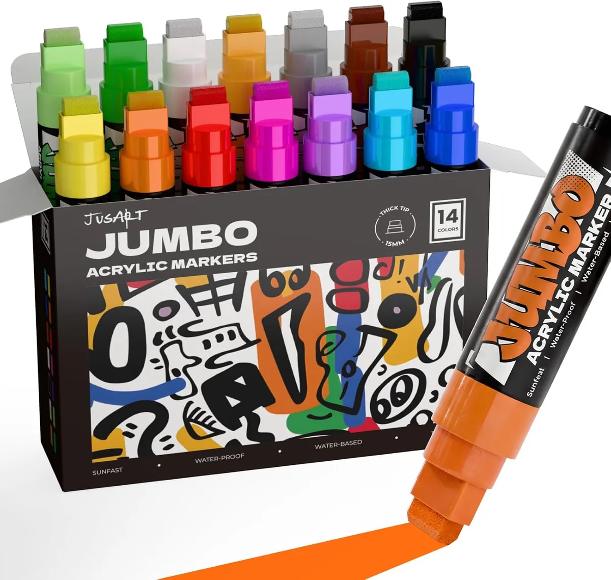 JusArt 14 Colors Jumbo Markers for Quick Bold Poster Banner Sign Lettering and C