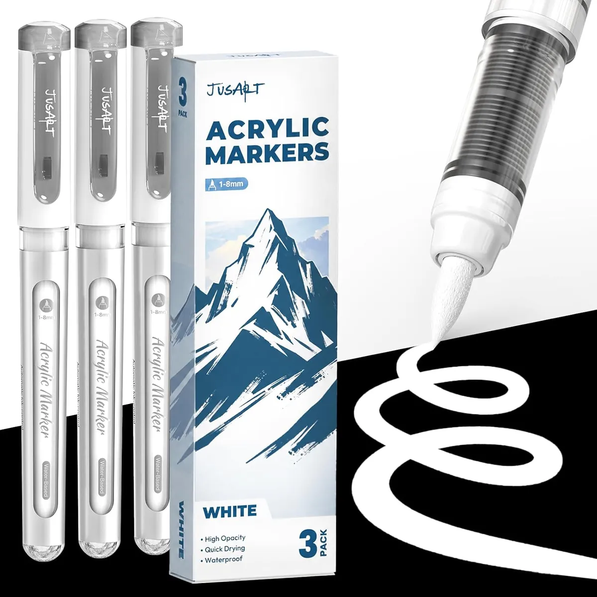 JusArt White Paint Pens Brush Tip