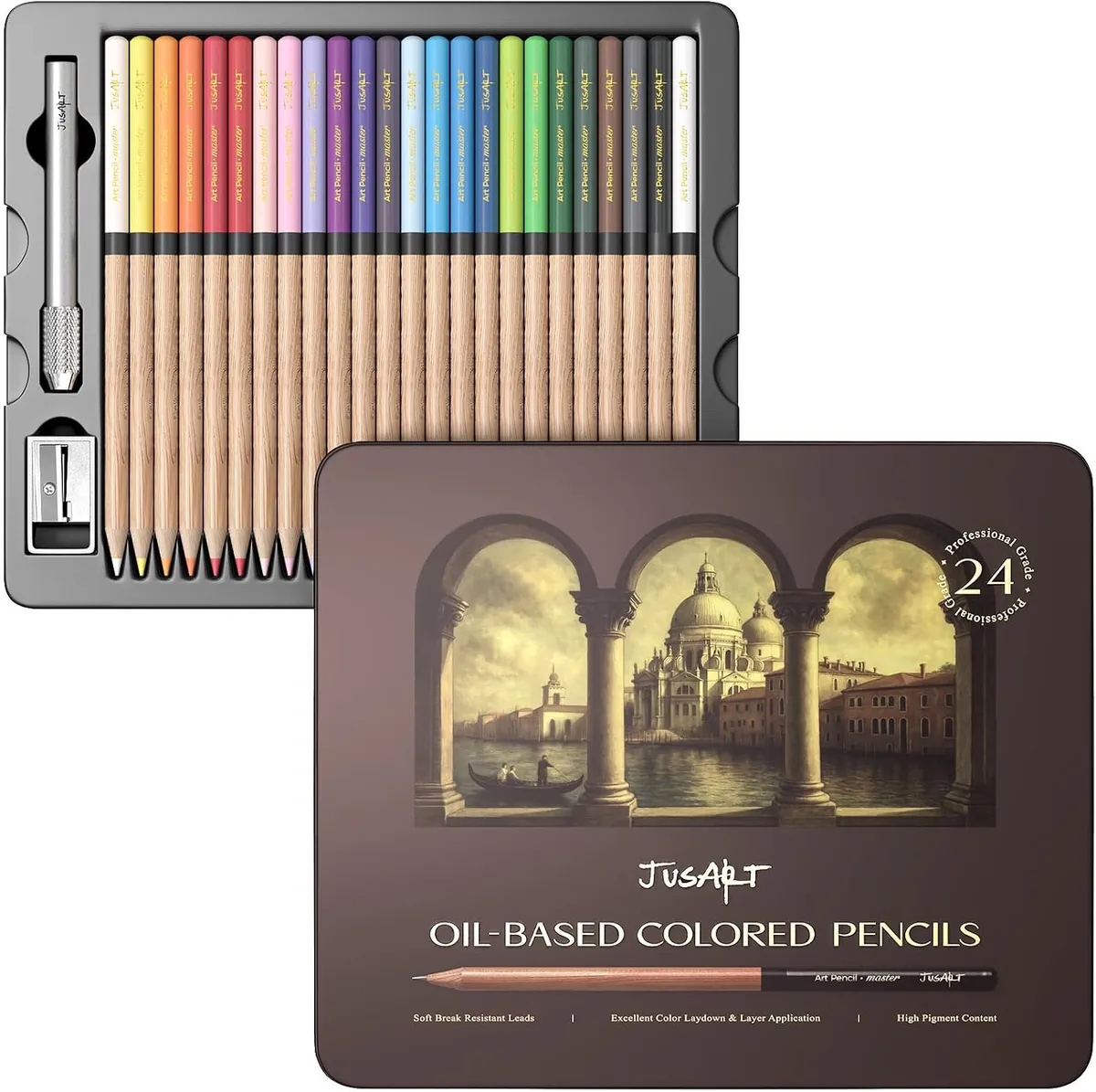 JusArt 24 Oil-Based Colored Pencils – Soft Core