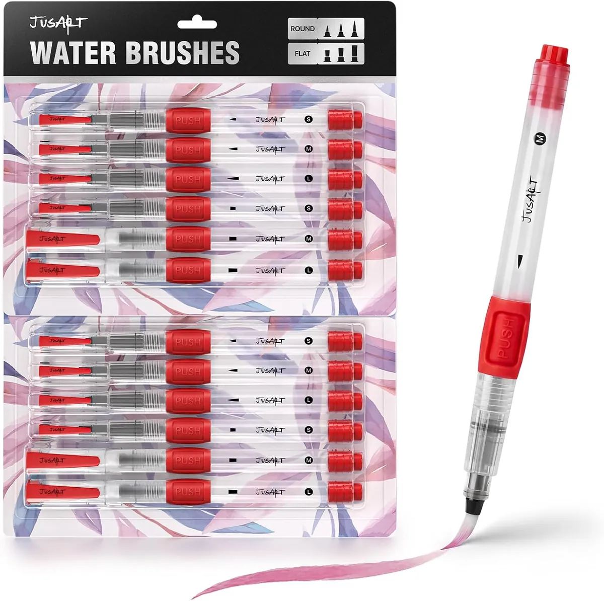 JusArt Water Brush Pens 12-Pack Leak-Proof Refillable Watercolor Pens