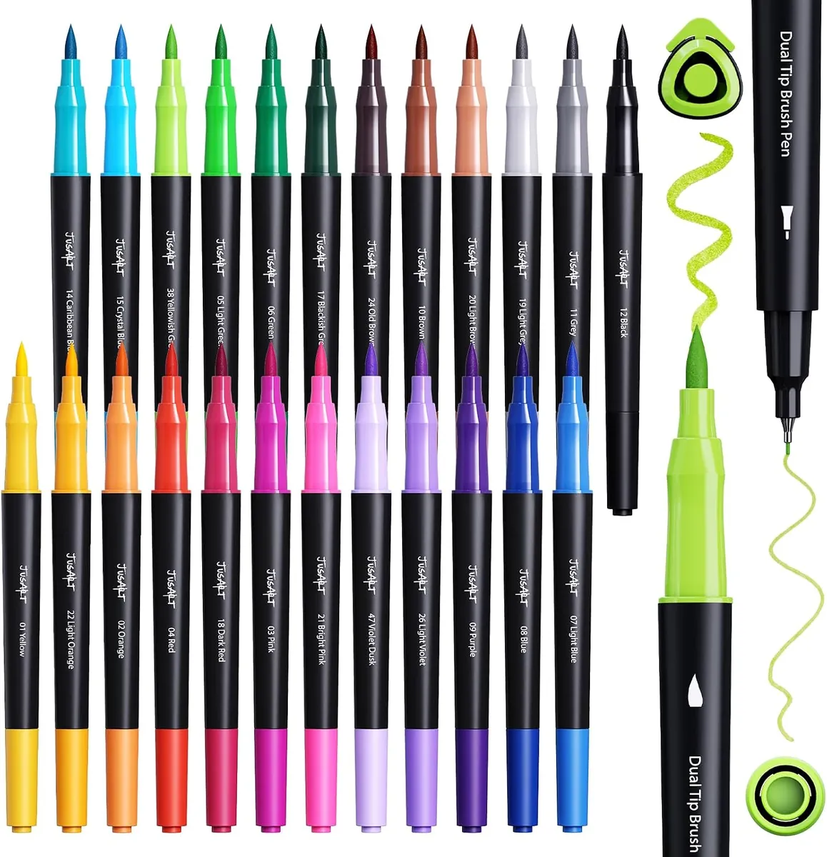 JusArt 24 Dual Tip Markers for Adult Coloring Books