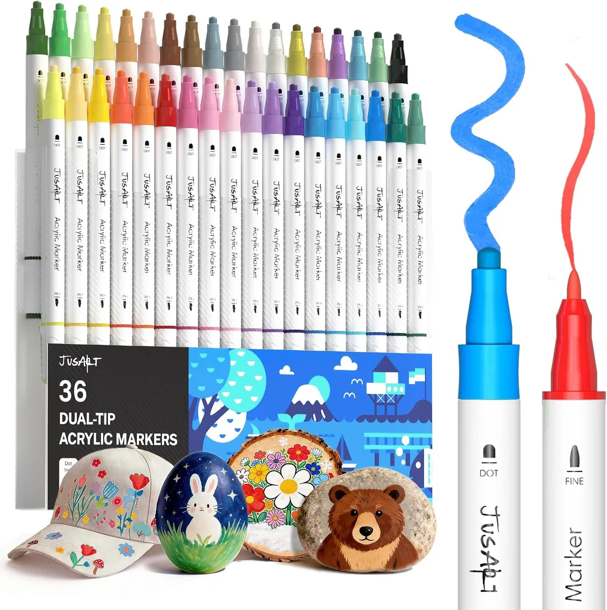 JusArt Acrylic Paint Markers 36 Colors