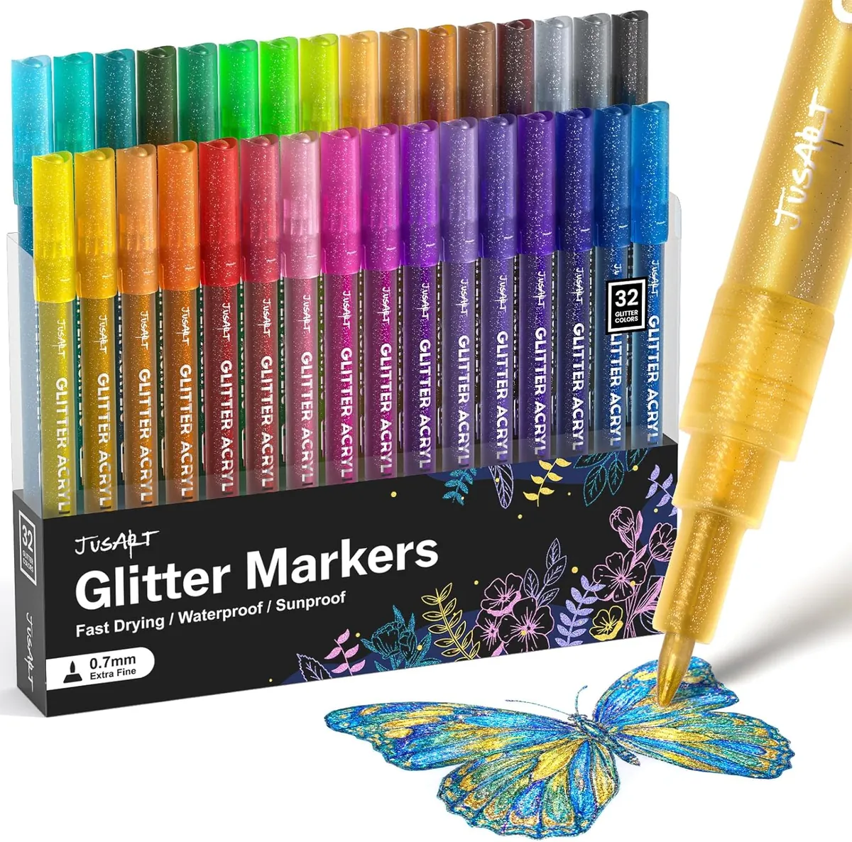 JusArt 32 Colors Glitter Markers