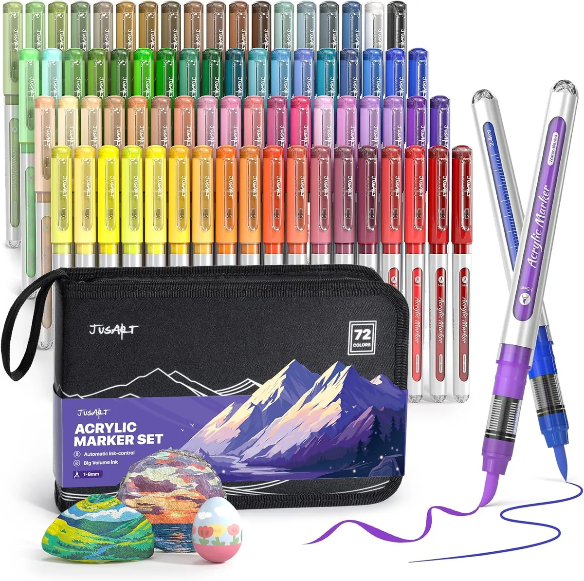 JusArt 72 Colors Acrylic Paint Markers Brush Tip