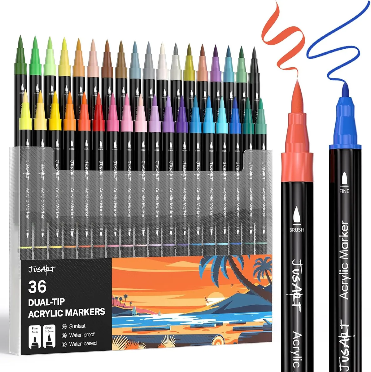 JusArt Acrylic Paint Markers 36 Colors