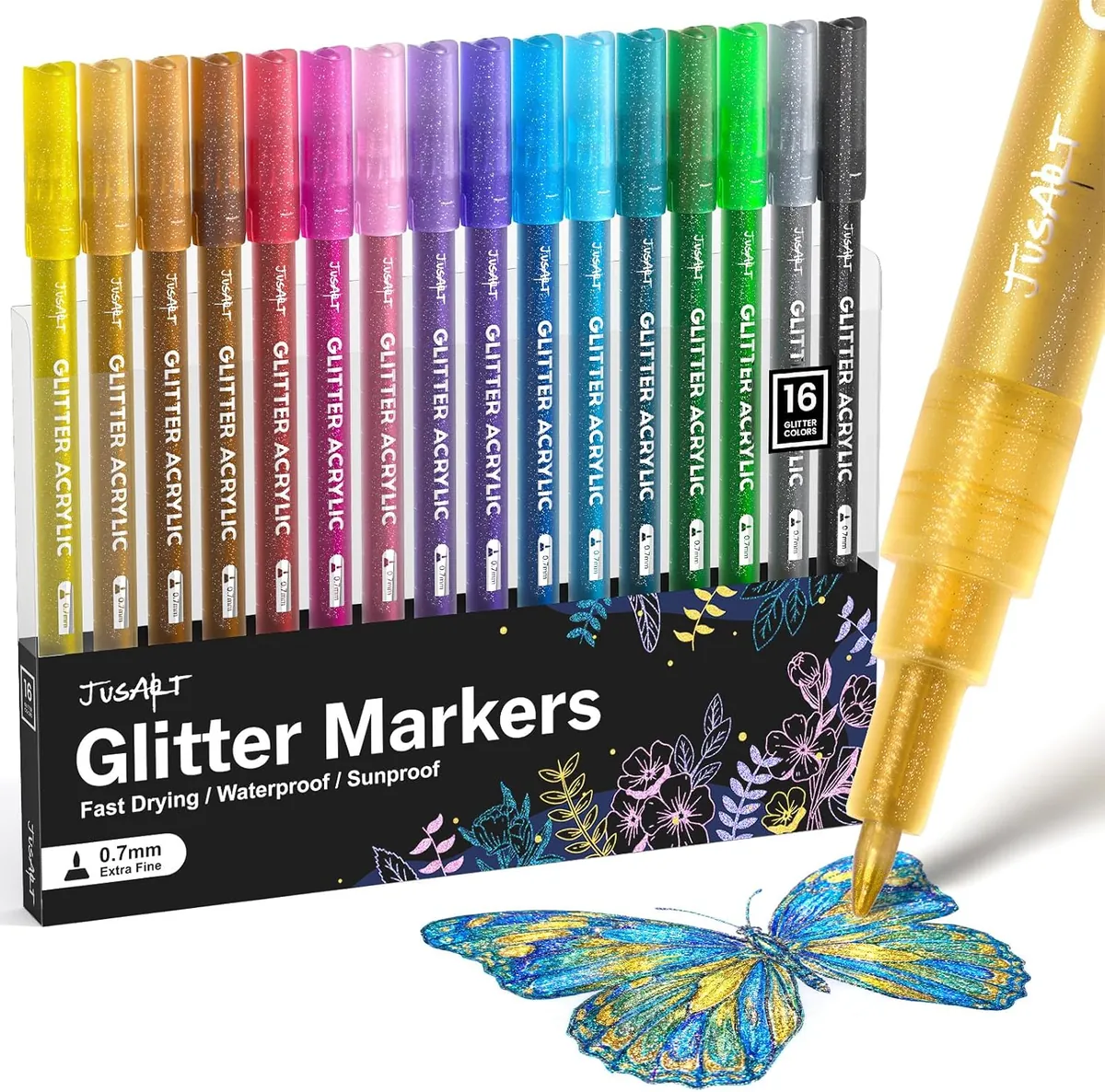 JusArt 16 Colors Glitter Markers