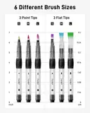JusArt Water Brush Pens 6-Pack Leak-Proof Refillable Watercolor Pens