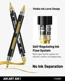 JusArt 3 Gold Dual-Tip Acrylic Paint Markers, Automatic Ink Control