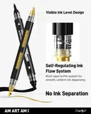 JusArt 6 Black & White & Gold Acrylic Paint Markers, Dual Tip Markers