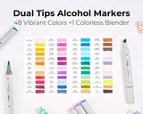 JusArt 48 Colors Alcohol Markers, Dual Tip Brush and Chisel