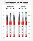 JusArt Water Brush Pens 12-Pack Leak-Proof Refillable Watercolor Pens