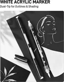 JusArt 6 Black & White & Gold Acrylic Paint Markers, Dual Tip Markers
