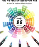 JusArt Acrylic Paint Markers 96 Colors, 48 Dual-Tip Brush Markers, No Bleed