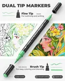 JusArt Acrylic Paint Markers 48 Colors, Dual Tip Art Supplies with Canvas