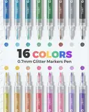 JusArt 16 Colors Glitter Paint Pens for Glass Marking, 0.7mm Fine Tip