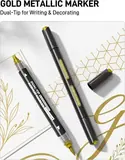 JusArt 3 Gold Dual-Tip Acrylic Paint Markers, Automatic Ink Control