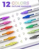 JusArt 16 Colors Acrylic Glitter Markers Pen + 12 Colors Outline Markers