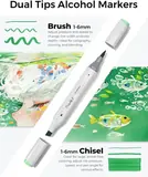 JusArt 48 Colors Alcohol Markers, Dual Tip Brush and Chisel