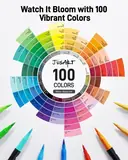JusArt 100 Dual Tip Markers with Adult Coloring Book & Bag, No Bleeding
