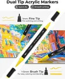 JusArt Acrylic Paint Markers 60 Colors, Dual Tip Art Supplies for Rock