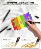 JusArt Acrylic Paint Markers 96 Colors, 48 Dual-Tip Brush Markers, No Bleed