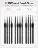 JUSART Miniature Paint Brushes 12 PCS, Fine Tip Model Paint Brushes, Black