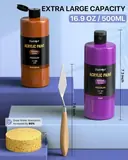 12 Colors Acrylic Paint Bottle Set (500ml/16.9oz), Large Bottles Acrylic Paint K