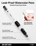 JusArt Water Brush Pens 6-Pack Leak-Proof Refillable Watercolor Pens