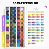 JusArt 50 Colors Watercolor Paint Set,Art Supplies Portable Paint Art Kit