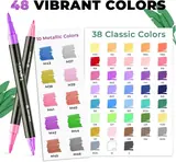 JusArt Acrylic Paint Markers 48 Colors, Dual Tip Art Supplies with Canvas