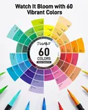 JusArt 60 Dual Tip Markers with Adult Coloring Book & Bag, No Bleeding